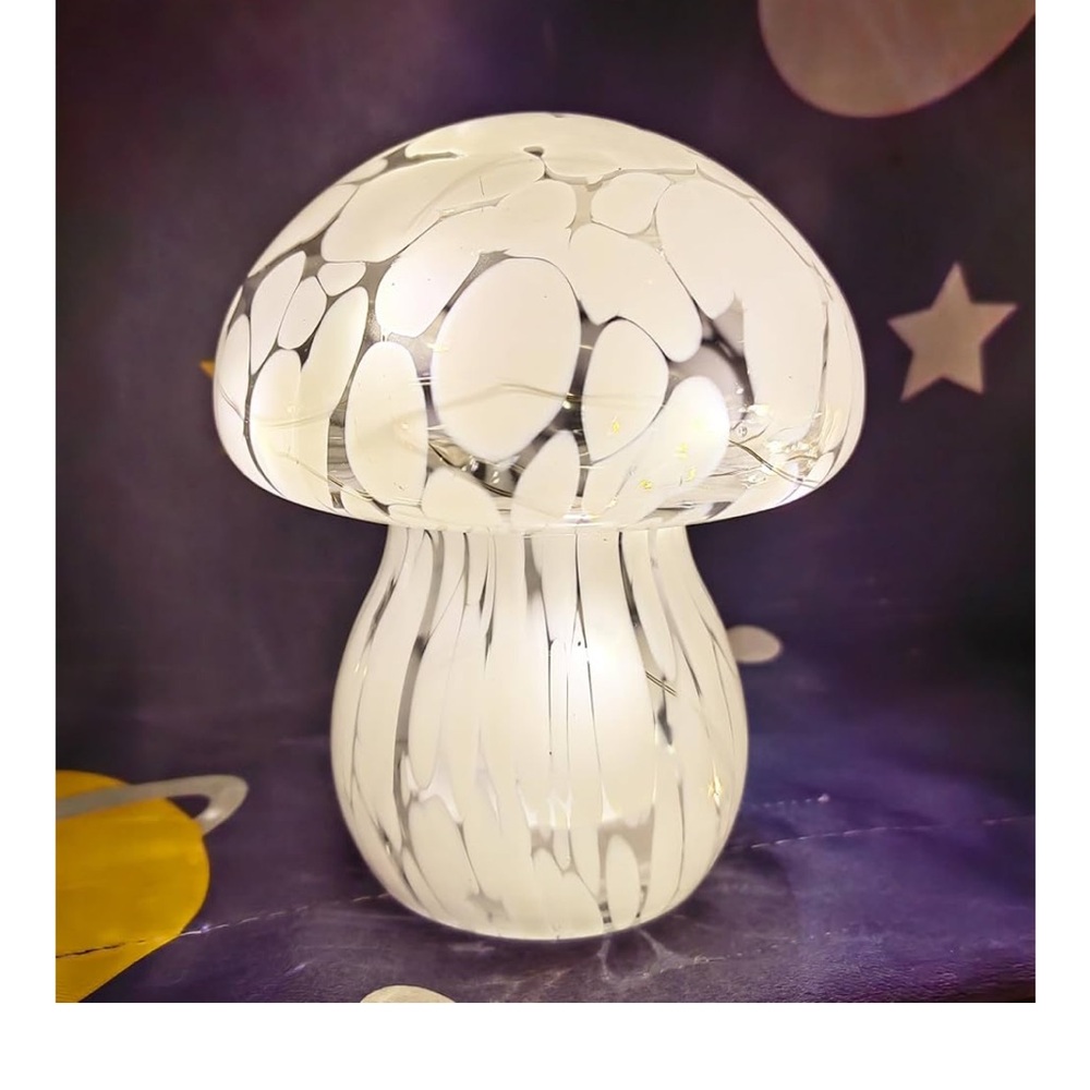 Battery operated glass mushroom lamp